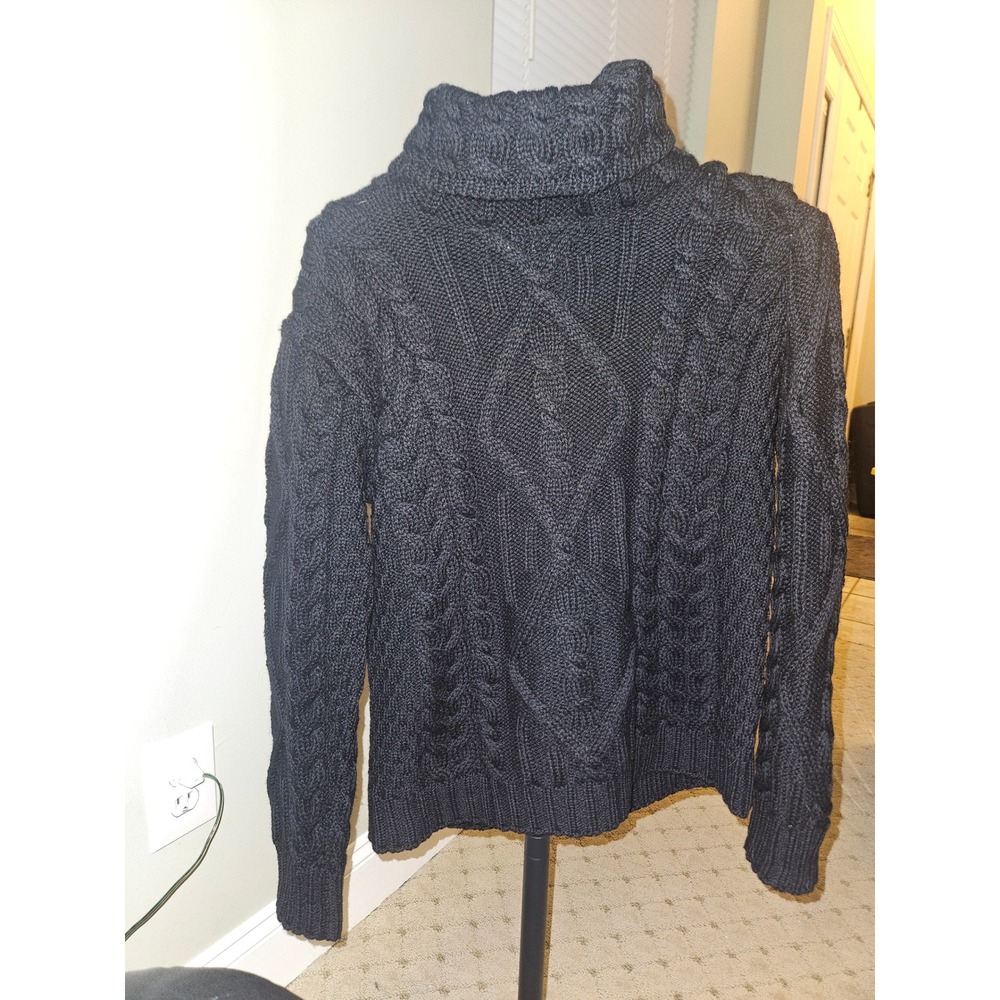 Inis Crafts 100% Merino Wool Cable Knit Turtleneck Sweater Black Made in Ireland